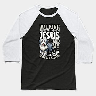 Jesus and dog - Bearded Collie Baseball T-Shirt